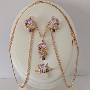 Luxus Set 14k Earrings+Ring+Necklaces Rolled Gold 585 RG, Vintage Style 1990er Set 14k Rolled Gold 585 RG, Christmas gifts, Gifts mom & her