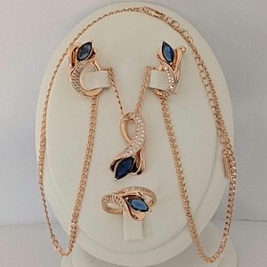 Luxus Set 14k Earrings+Ring+Necklaces Rolled Gold 585 RG, Vintage Style 1990er Set 14k Rolled Gold 585 RG, Christmas gifts, Gifts mom & her