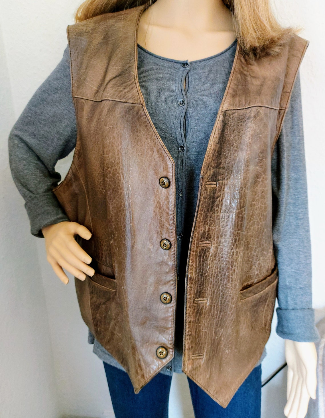 Vintage Leather Vest, Leather Vest, Genuine Leather Vest, Men's Vest