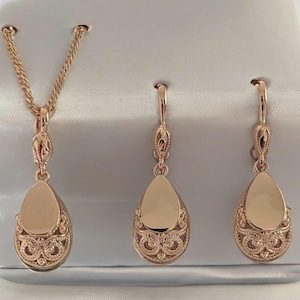 Luxus Set 14k Earrings and Necklaces Rolled Gold 585 RG, Vintage Style 1990er Set 14k Rolled Gold 585 RG, Christmas gifts, Gifts mom and her
