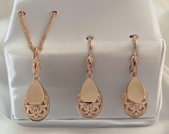 Conjunto de lujo Pendientes y Collares oro laminado 585, Collares oro 585, Pendientes oro 585, Pendientes oro vintage 585, Collares oro 14k, Regalo