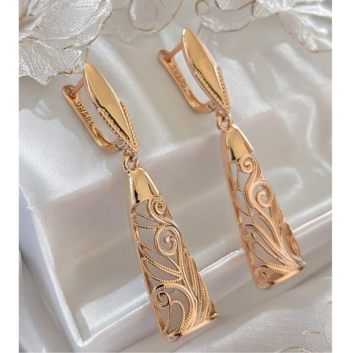 Luxury earrings rolled gold 585, Rose gold 585 earrings, Christmas gift's, Gold earrings 585, Vintage gold earrings 585, 14k gold earrings