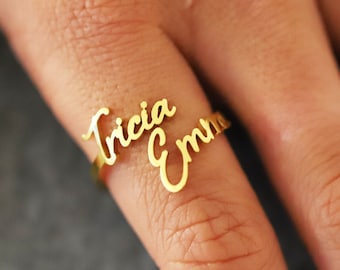 Double Name Ring, Two Name Ring in Gold, Silver, Rose Gold, Personalized Gift for Mom,Best Friend Gift,Christmas Gift for Women,Gift for Her