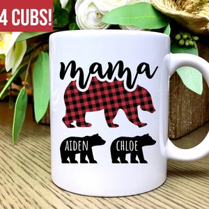 Mama Bear Mug Personalized, Mama Bear with Cubs Coffee Mug, Mama Bear Gift for Mothers Day, Custom Mom Coffee Cup, Mama Mug with Names