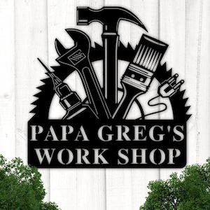 Personalized Fathers Day Sign, Papas Workshop Metal Sign, Fathers Day Gift, Garage Sign, Gift for Papa, Gift for Grandpa,Gift for Dad, Papaw