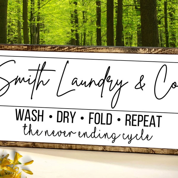 Personalized Laundry Room Sign, Farmhouse Laundry and Co, Wood Framed Sign, Laundry Room Decor, Custom Laundry Wood Sign, Mom Christmas Gift