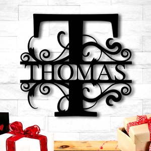 Custom Metal Name Sign, Split Letter Name Sign, Personalized Last Name Sign, Door Hanger, Outdoor Metal Sign, Wedding Gift, Monogram