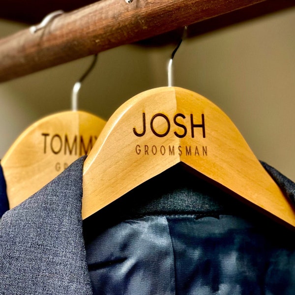 Personalized Groomsman Hangers, Wedding Hanger, Wooden Engraved Hanger, Groom Suit Hanger, Wedding Name Hangers, Groomsman Attire Accessory