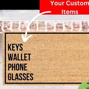 Felpudo personalizado personalizable con llaves, gafas, teléfono, tarjeta de débito, monedero, plancha, felpudo divertido, felpudo de bienvenida, felpudo divertido, regalo divertido, felpudo para el hogar