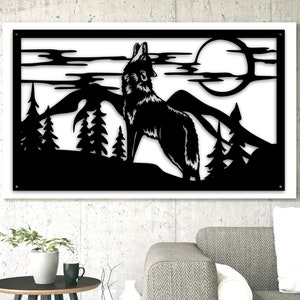 Metal Wall Art, Metal Wolf Decor, Mountain Wall Art, Lone Wolf, Home Office Decoration, Wildlife Lover Gift, Wall Hangings, Metal Art Work