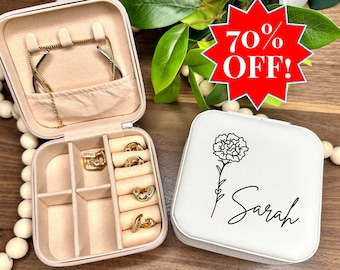 Personalized Travel Jewelry Box, Small Square Earring Organizer, Bridesmaid Gift Box for Sister, Friend Gift, Gift for Her,Gift Personalized
