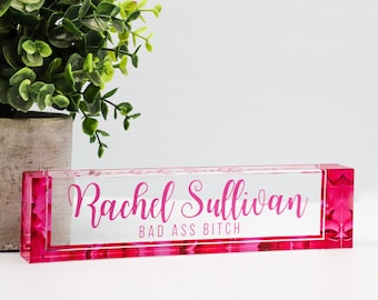 Desk Name Plate for Women, Personalized Desk Name Plate Custom Desk Nameplate Acrylic Name Plaque Cute Desk Decor Funny Desk Sign for Office