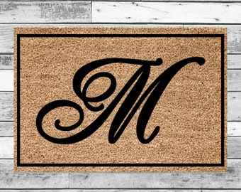 Single Initial Monogram Doormat, Personalized wedding housewarming gift, classy monogram, Last Name initial Doormat, Christmas Gift doormat