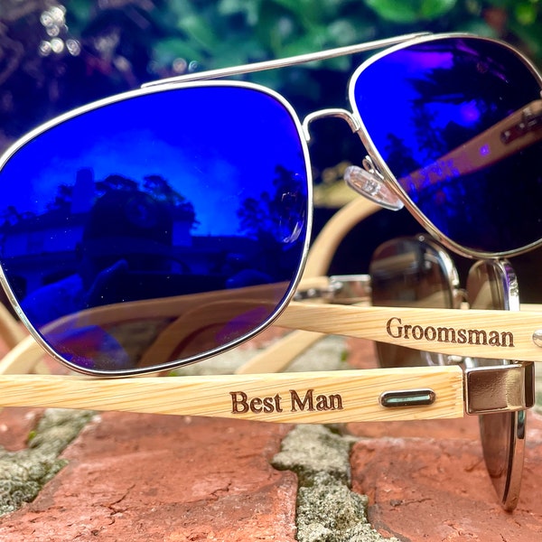 Groomsmen Sunglasses, Personalized Groomsmen Gift, Wooden Sunglasses, Aviator Sunglasses, Engraved Sunglasses, Gifts for Groomsman Gift Idea