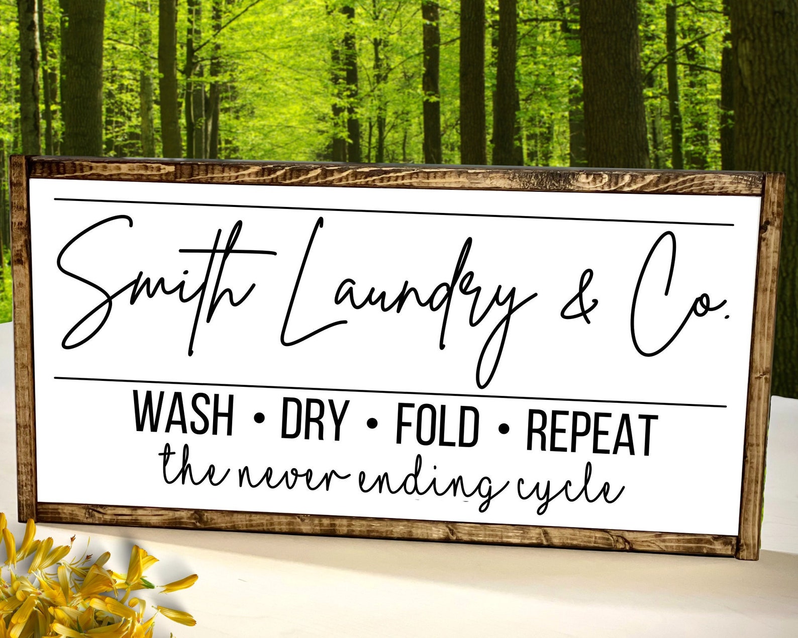 Personalized Laundry Room Sign, Farmhouse Laundry and Co, Wood Framed
