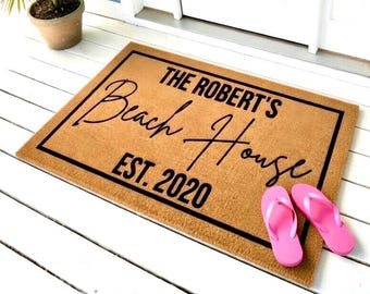 Custom Beach House Welcome Mat, Personalized Door Mat for Beach, Beach House Decor, Beach House Doormat, Beach Home Decor with Family Name