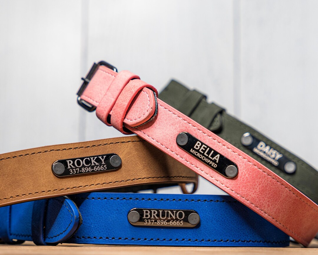 Personalized Leather Dog Collar, Engraved Dog Collar, Custom Dog Collar