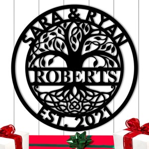 Tree of Life Family Name Sign, Personalized Name Metal Sign, Custom Family Name Monogram, Personalized Gift, Anniversary Gift,Christmas Gift