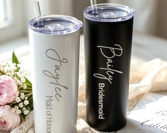 Personalized Skinny Tumbler for Bridesmaid Tumbler with Straw, Bridesmaid Gifts, Bridesmaid Proposal, Personalized Gift for Her, Custom Cup