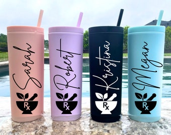 Regalo para farmacéutico, personalizado, agradecimiento al farmacéutico, vaso con pajita, graduación de farmacia, regalos médicos, mortero y mortero, regalo de receta