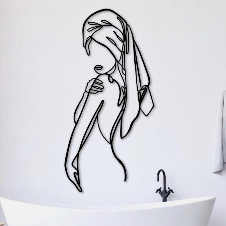 Women Metal Bathroom Wall Decor, Minimalist Female Body Wire Art, Minimalist Line Art, Modern Home Decor, Metal Wall Art, Housewarming Gift image 3