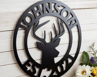 Deer Last Name Sign, Antler Wall Sign, Hunting Present, Guy Gift, Deer Family Name Sign Est Date, Camp Sign, Farm Sign, Cabin Sign, Man Gift