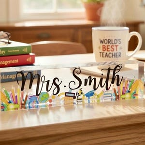 Teacher Back to School Gift Custom Desk Name Plate Plaque Teacher Appreciation Gift Teacher Name Sign Teacher Gift Teacher Sign for Desk Clear Josh Font