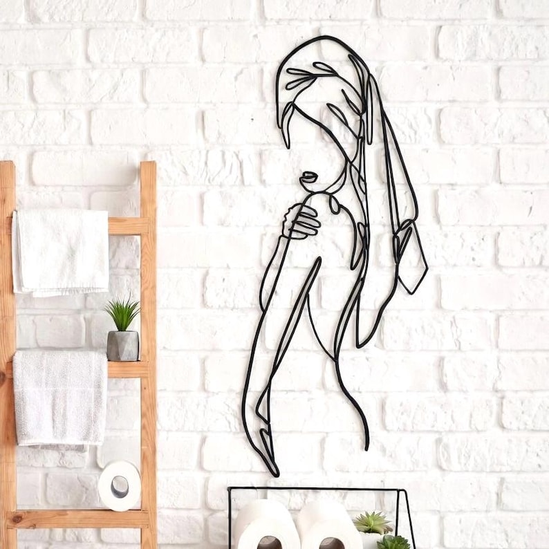 Women Metal Bathroom Wall Decor, Minimalist Female Body Wire Art, Minimalist Line Art, Modern Home Decor, Metal Wall Art, Housewarming Gift image 2