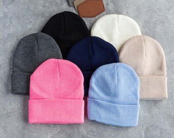 Custom Beanie for Kids, Leather Patch Beanies Personalized