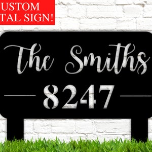 Lawn Mounted Metal Address Plaque, Personalized Metal Address Sign, Family Name Address Sign for Lawn Address Sign with Stakes Address Sign