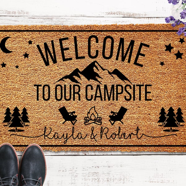 Welcome to Our Campsite Personalized Doormat for Camper Doormat for Camping Door Mat, Wedding Gift, Custom Doormat, Welcome Mat, RV Doormat