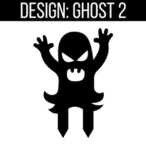 May include: Black silhouette of a ghost with angry eyes and a wide mouth, with two legs sticking out from the bottom. The ghost is in a menacing pose with its arms raised.