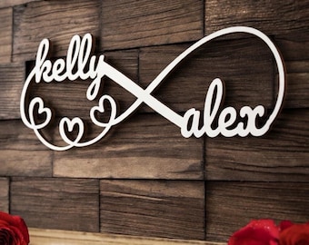Metal Infinity Name Sign, Infinity Sign with Hearts, Personalized Infinity Sign, Custom Infinity Metal Sign, Infinity Sign containing Names
