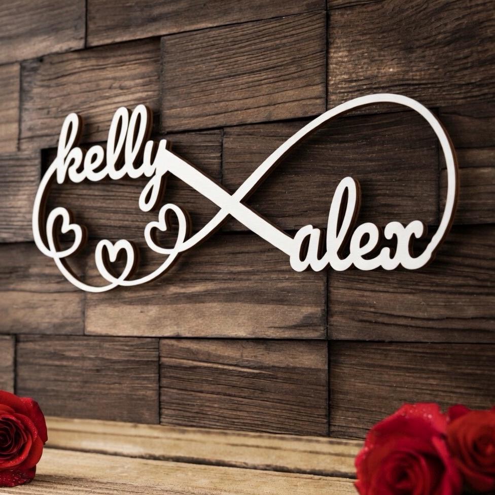 Metal Infinity Name Sign, Infinity Sign With Hearts, Personalized ...