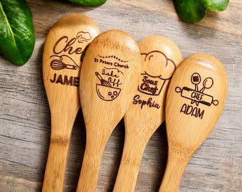 Custom Personalized Wood Spoon, Custom Engraved Wooden Spoon, Monogrammed Bamboo Spoon, Monogram Customized Wooden spoon for mother's day