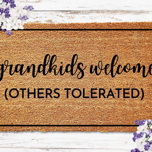 GrandKids Welcome Others Tolerated Doormat for Grandparents Gifts Christmas Gifts, Welcome Mat, Housewarming Gift, Grandma Gift Grandmother