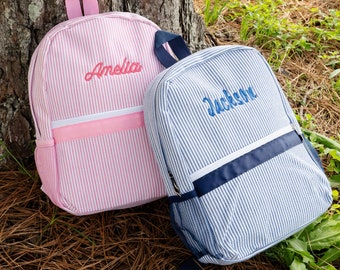 Toddler Backpack, Personalized Kids' Backpack, Seersucker Preppy Backpack, Classic Cute Kids School Bookbag, Child Gift, Boys Girls Bag