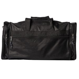 May include: A black duffel bag with two top handles and a zippered closure. The bag has a large main compartment and two smaller pockets on the front.