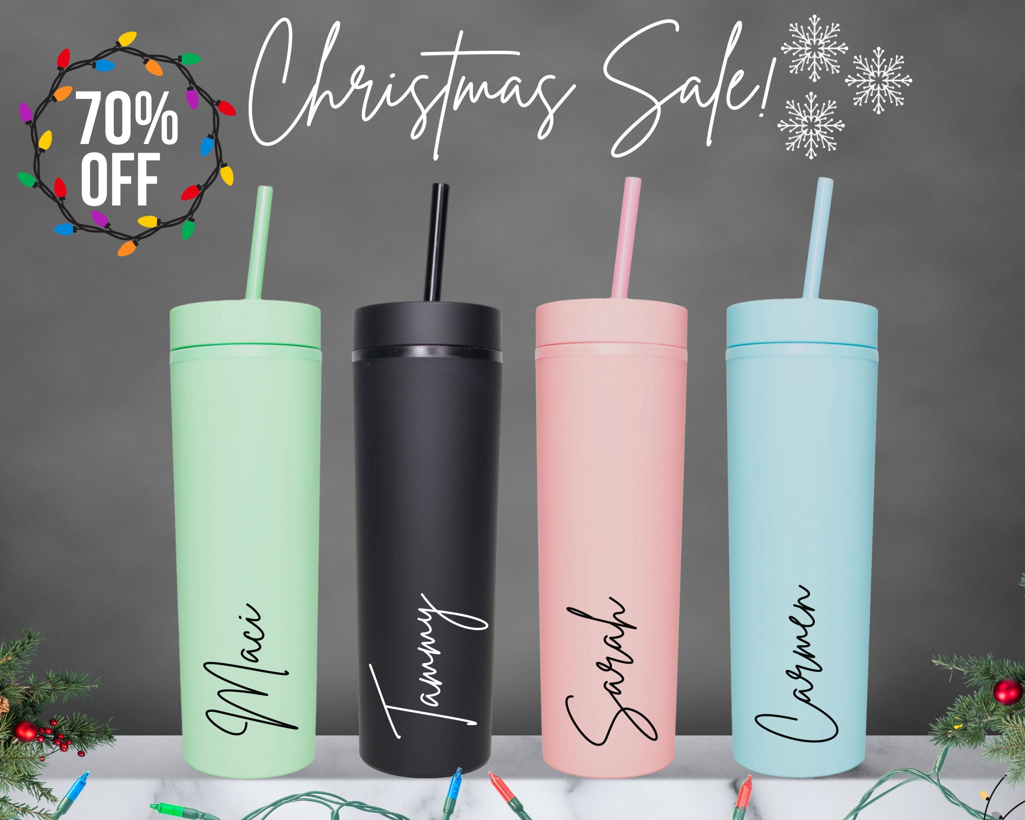Personalized Tumbler With Straw and Lid Christmas Gift image image