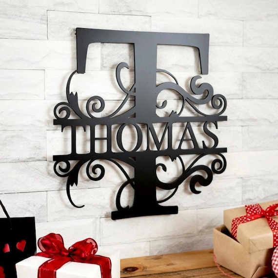 Custom Metal Name Sign, Split Letter Name Sign, Personalized Last Name Sign, Door Hanger, Outdoor Metal Sign, Wedding Gift, Monogram