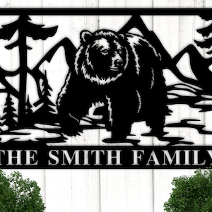 Personalized Bear Metal Cabin Sign Outdoor Custom Family Name Sign Last Name Sign Farmhouse Wall Decor Cabin Decor Mountain Home Metal Sign