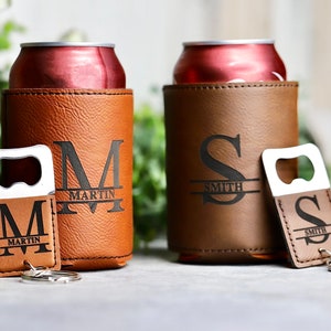 Bachelor Party Gifts Beer Can Cooler Personalized Groomsmen Gift Leather Can Cooler Groomsmen Can Holder Custom Can Cooler Best Man Gift image 1