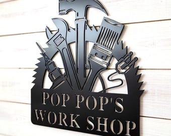 Personalized Fathers Day Sign, Papas Workshop Metal Sign, Fathers Day Gift, Garage Sign, Gift for Papa, Gift for Grandpa,Gift for Dad, Papaw