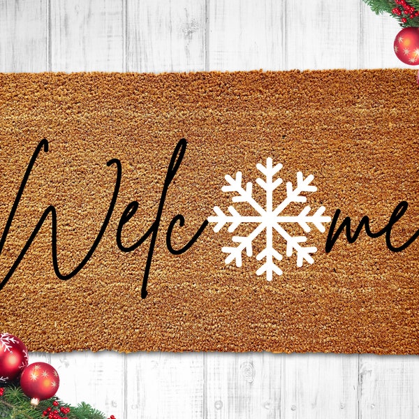 Welcome Snowflake Doormat, Winter Doormat, Welcome Mat, Winter Decor, Outdoor Rug, Christmas Doormat, Front Doormat, Christmas Decor, Snow