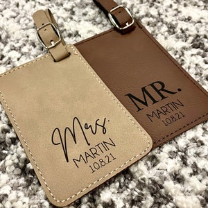 Mr and Mrs Luggage Tags, Wedding Gifts Personalized Gifts for Couple Gifts for Bride and Groom Gift for Newlyweds Gift Newly Married Couple image 1