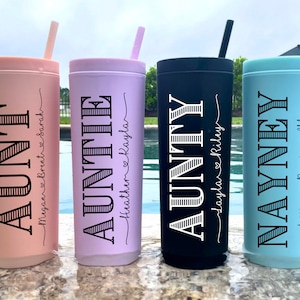 Personalized Aunt Gifts from Niece and Nephew, Auntie Gifts, Best Aunt Ever, Custom Tumbler,Skinny Tumbler with Straw,Aunt Announcement Gift