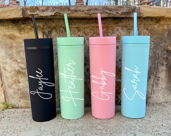 Personalized Tumbler, Insulated Tumbler, Custom Tumbler, Tumbler with Straw, Skinny Tumbler, Bridesmaid Proposal, Bridesmaid Gift Skinny Cup