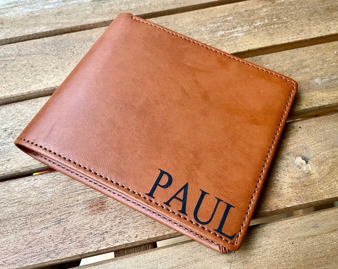 Personalized Men's Wallet, Custom Engraved Leather Wallet, Groomsmen Gift, Engraved Leather Wallet, Anniversary Gift for Him, Boyfriend Gift