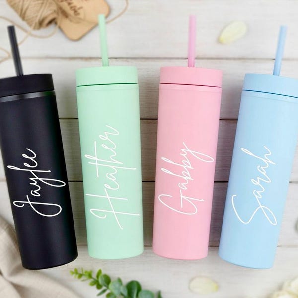Personalized Tumbler, Insulated Tumbler, Custom Tumbler, Tumbler with Straw, Skinny Tumbler, Bridesmaid Proposal, Bridesmaid Gift Skinny Cup