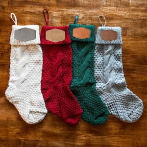 Custom Christmas Stockings Personalized Leather Patch Stocking Christmas Decorations Farmhouse Christmas Stocking Tags Cable Knit Stocking